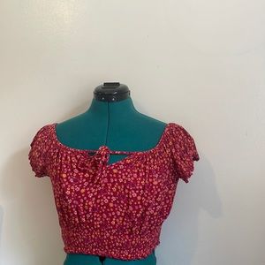 red floral cropped top